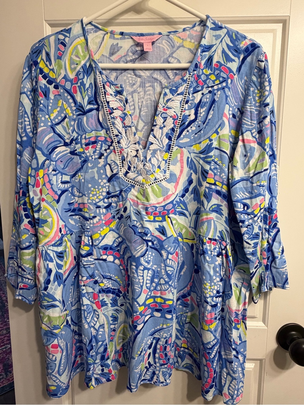 Lilly Pulitzer Blue Multi Floral V-Neck Tunic